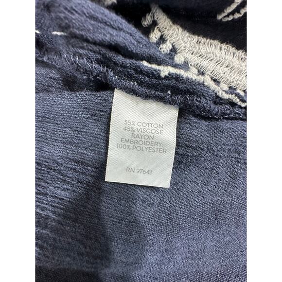 J Jill Gauzy Top Blouse Sz XL Black White Embroidery Covered Buttons Semi Sheer - Picture 4 of 9